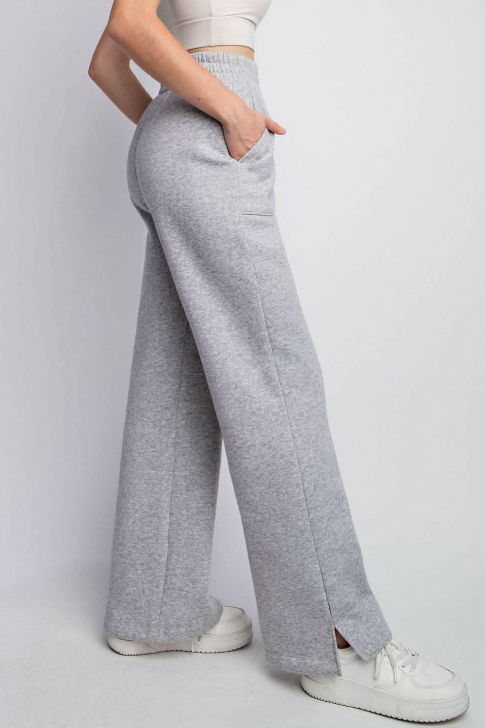 Faith Apparel Full Size Drawstring Straight Leg Slit Sweatpants - Love Salve